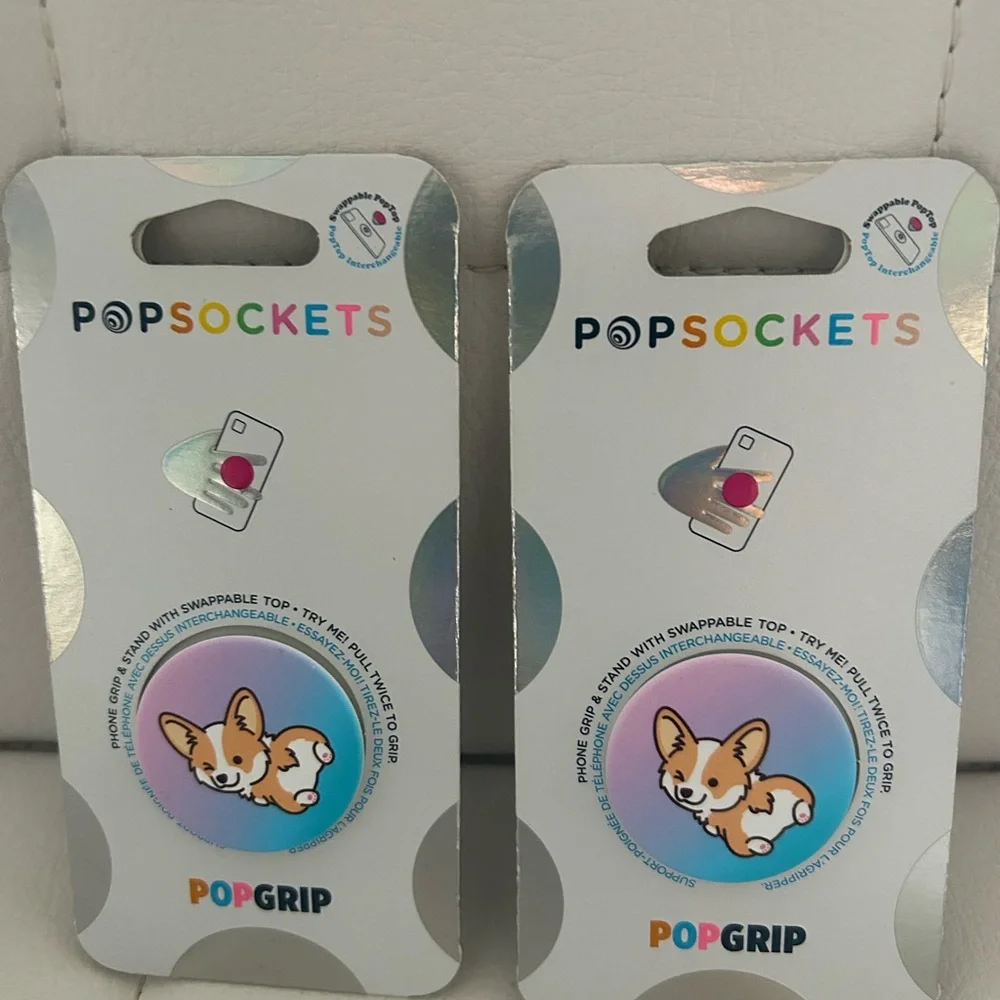 PopSockets Cheeky Corgi Phone Grip & Stand With Swappable Top -PopGrip LOT OF 2